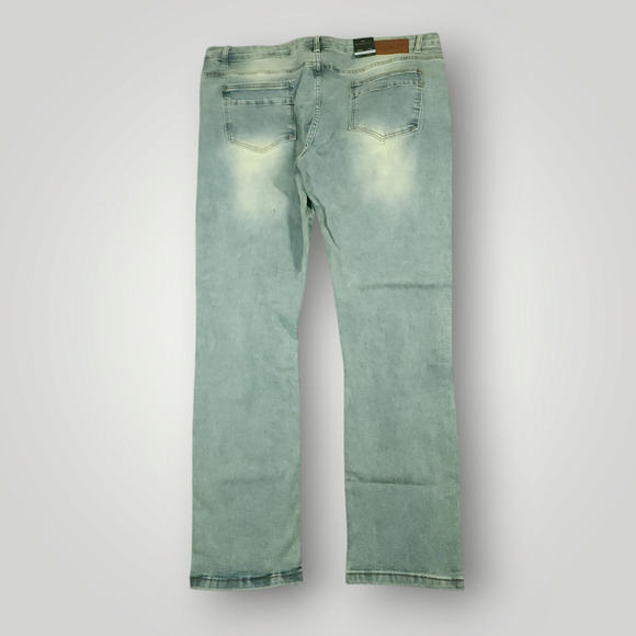 M Society Jeans 42x32 Mens Skinny Distressed Painted Art to Wear Light Mud Wash - Picture 2 of 13